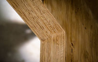 A cross section of the Mass Plywood panels shows the many layers of veneer.