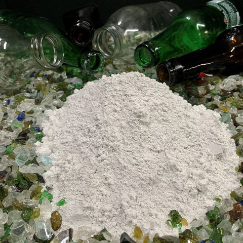  Low-GWP cement replacement using post-consumer ground glass.