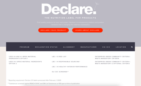 Declare ILFI database search screen capture