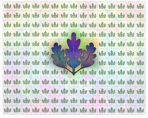 a sheet of brightly colored LSD blotters with USGBC logos and a larger USGBC logo in the center.